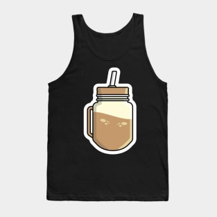 Chocolate Juice in Jar Mug with Drinking Straw Sticker vector illustration. Food and drink object icon concept. Healthy fitness sweet organic summer shake sticker design logo. Tank Top